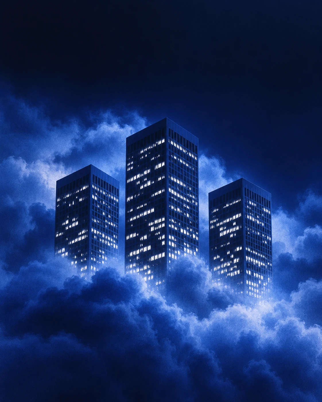 Cloud computers beneath a night sky