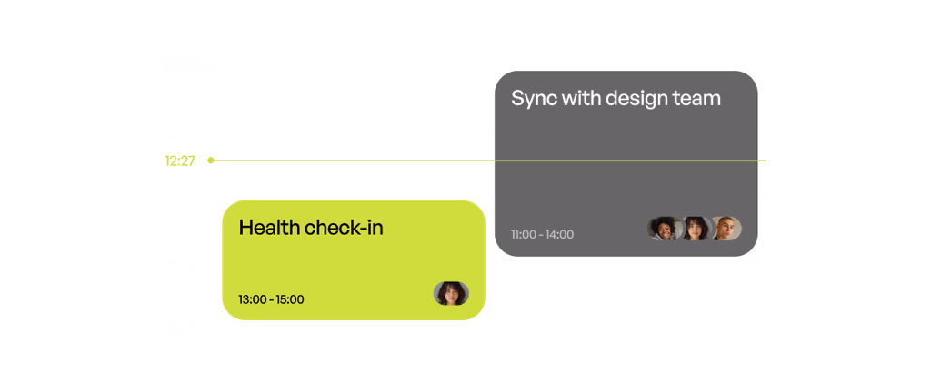 Daily schedule with a design sync and health check-in